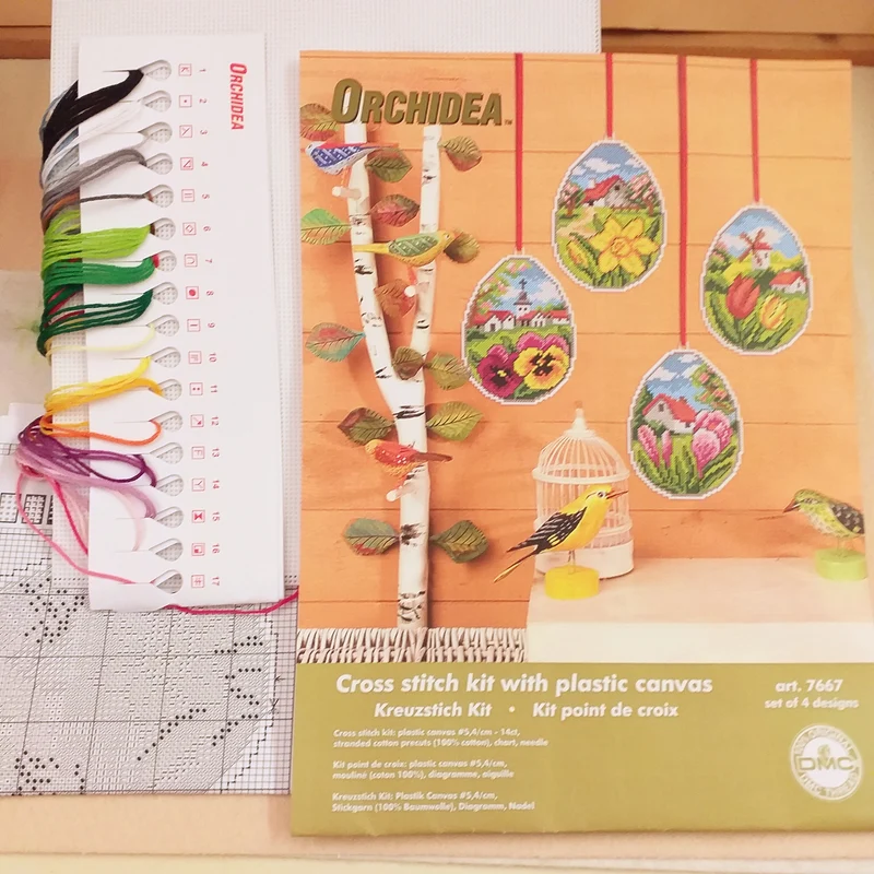 Kit 4 uova pasquali ricamo punto croce decorazioni tela fili schemi