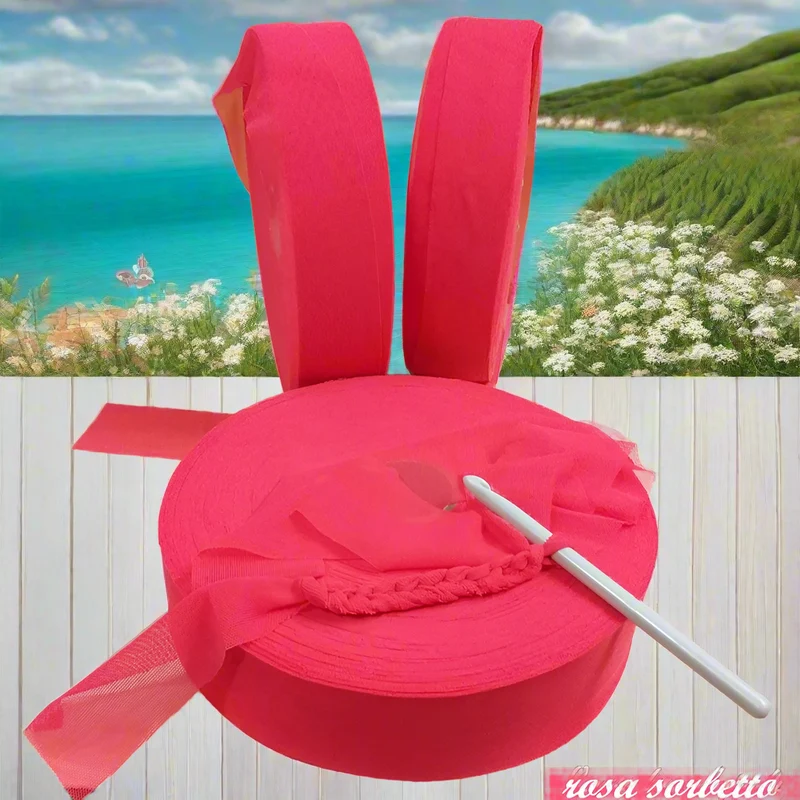 Fettuccia tulle elastico nero colori pastello pizza uncinetto borse