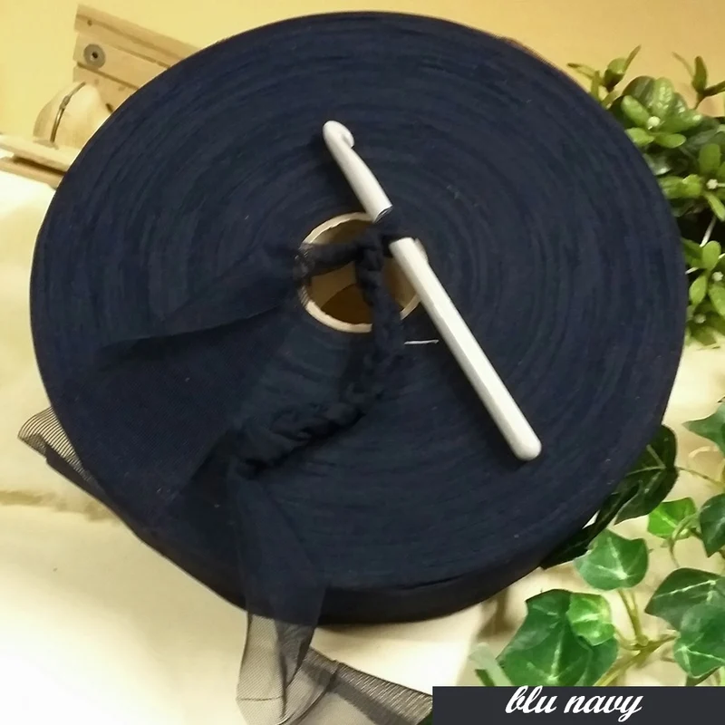 Fettuccia tulle elastico nero colori pastello pizza uncinetto borse