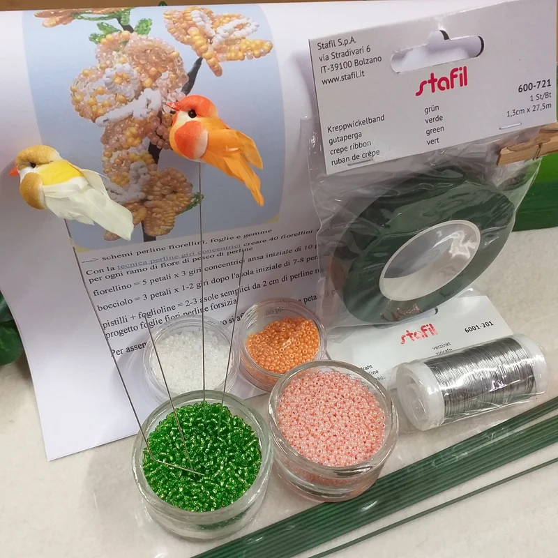 Fiori di pesco kit hobby perline vetro con istruzioni per composizione
