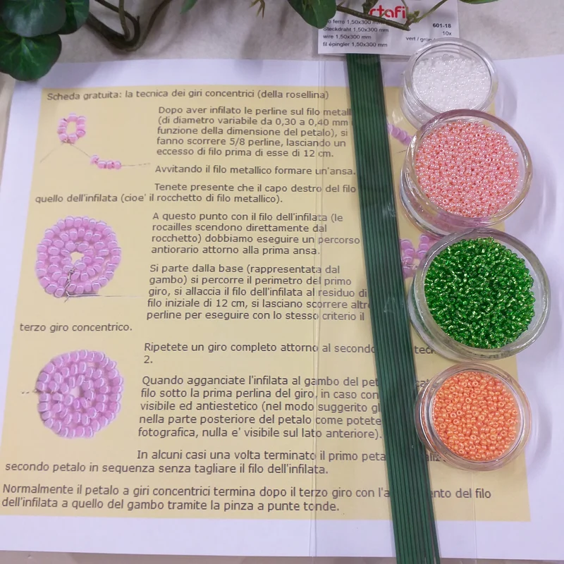 Fiori di pesco kit hobby perline vetro con istruzioni per composizione