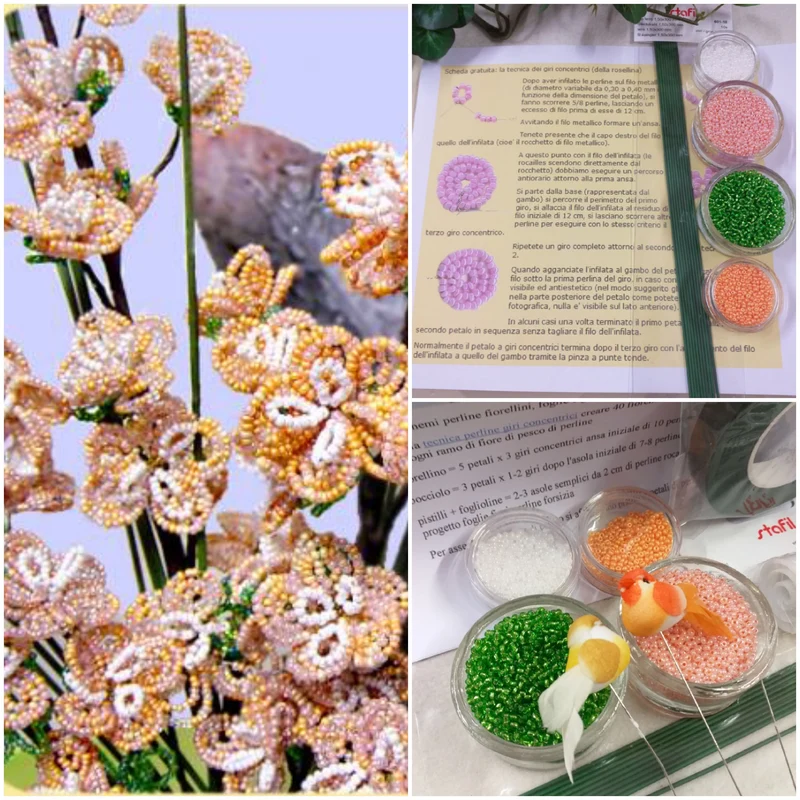 Fiori di pesco kit hobby perline vetro con istruzioni per composizione
