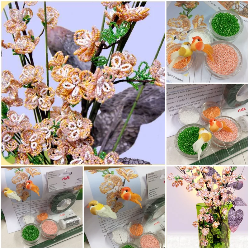 Fiori di pesco kit hobby perline vetro con istruzioni per composizione