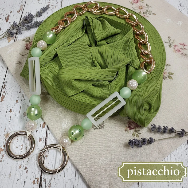 Kit manico gioiello perle e fettuccia per borse uncinetto marshmallow