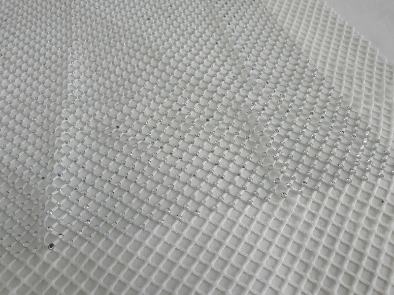 Foglio Tessuto Strass Elastico Bianco Borse Cappelli Abiti Costumi