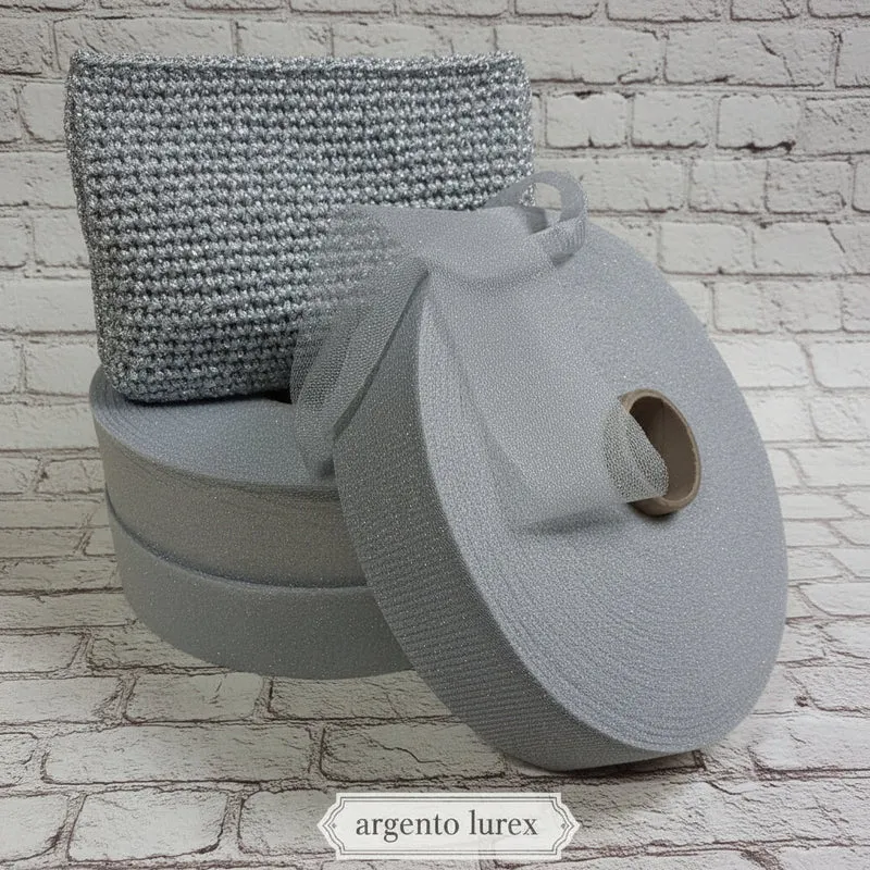 Fettuccia tulle lurex o lycra brillantinata: borse uncinetto cestini