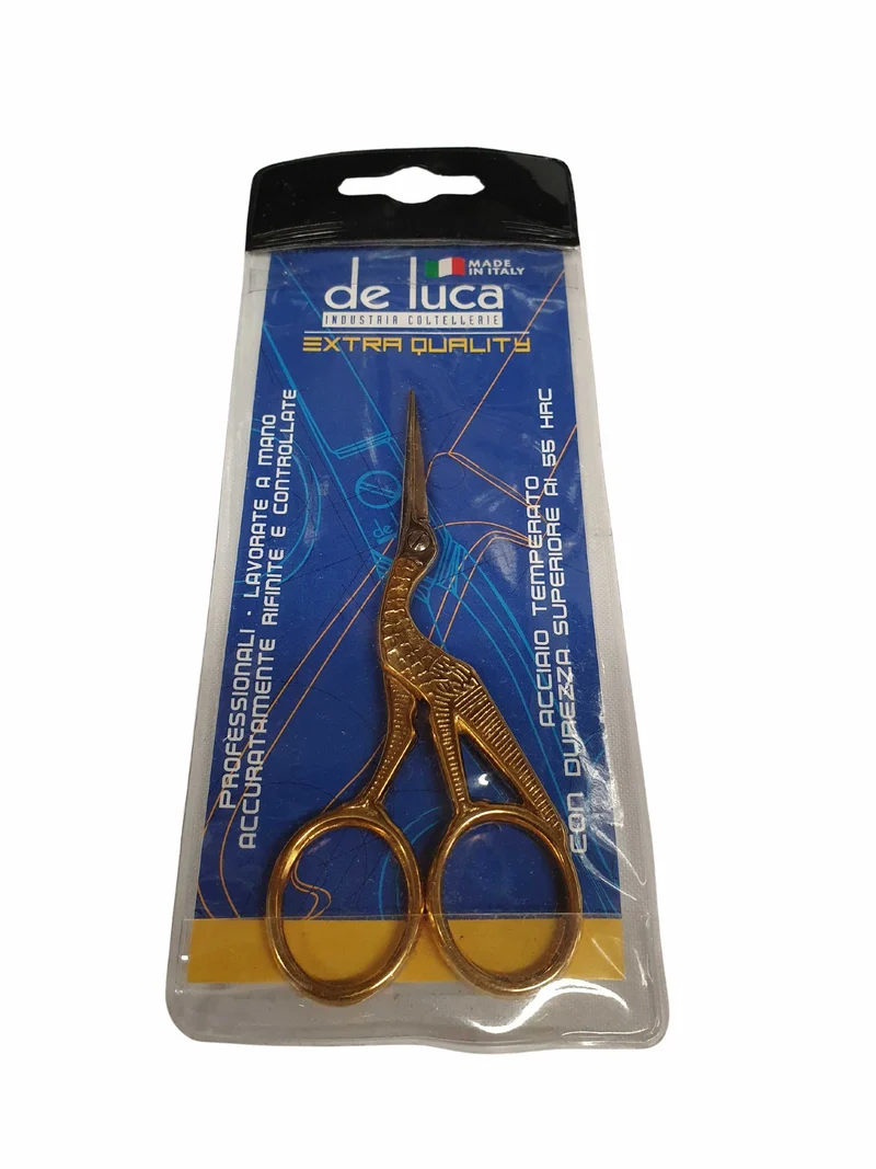 Forbici da ricamo De Luca a forma di cicogna oro professionali acciaio temperato