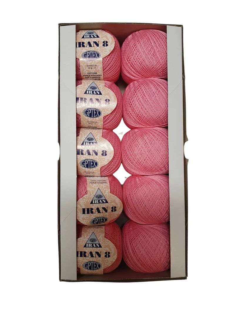 Scatola di Filato di Cotone Egiziano Iran per Uncinetto n°8 in Confezione da 500gr 12 Colori
