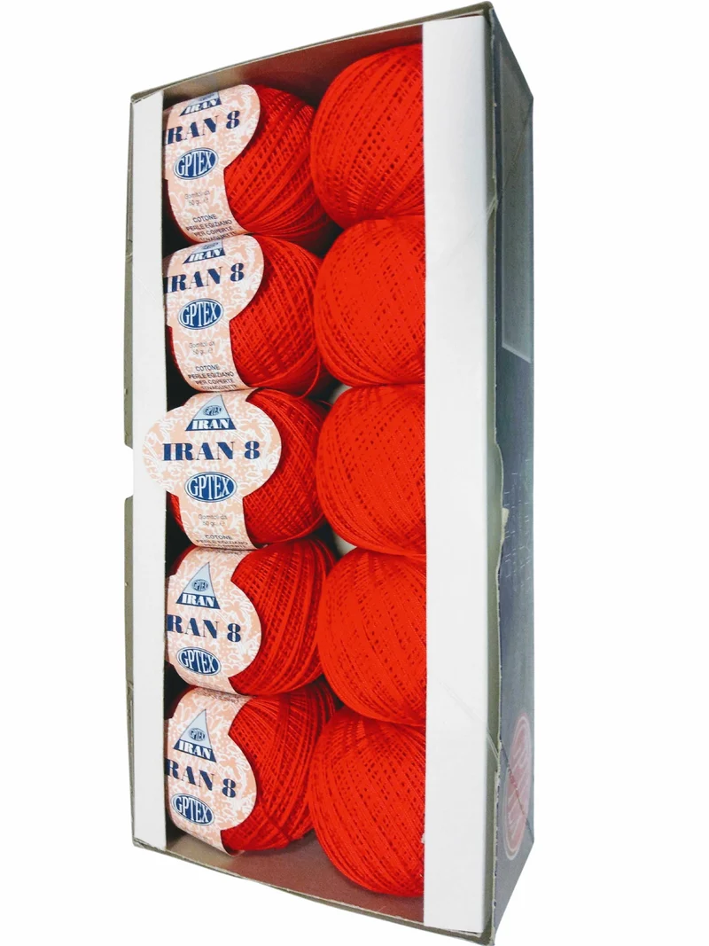 Scatola di Filato di Cotone Egiziano Iran per Uncinetto n°8 in Confezione da 500gr 12 Colori