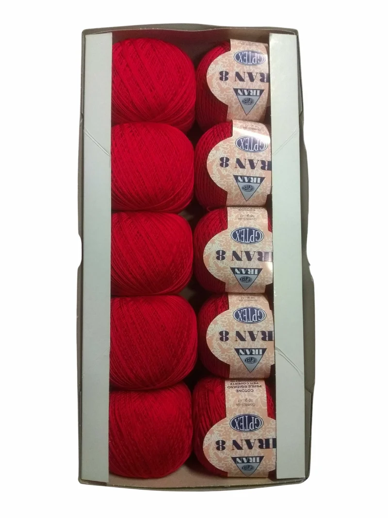 Scatola di Filato di Cotone Egiziano Iran per Uncinetto n°8 in Confezione da 500gr 12 Colori