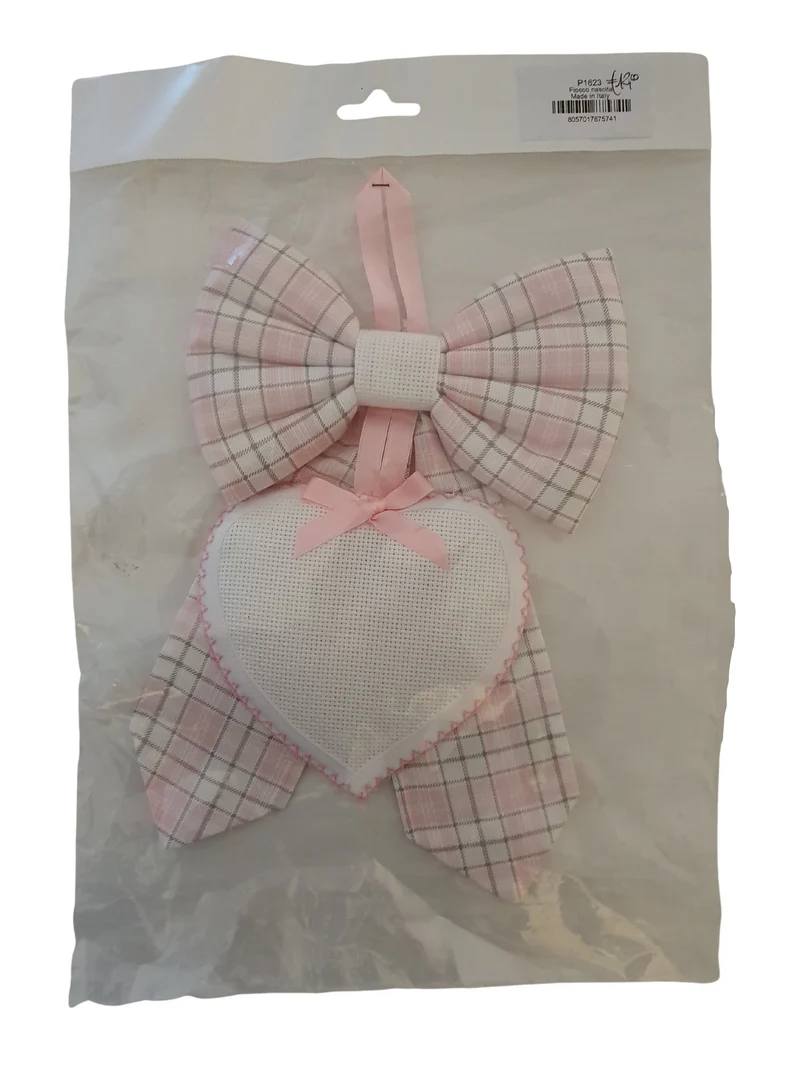 Coccarda Fiocco Nascita Fiocco Cuore Ricamo Punto Croce Tela Aida