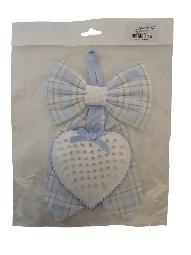 Coccarda Fiocco Nascita Fiocco Cuore Ricamo Punto Croce Tela Aida