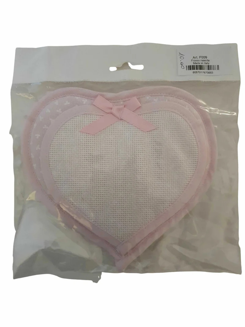 Coccarda Fiocco Nascita Ricamo Cuore Tela Aida Bianca Puro Cotone