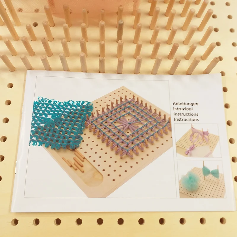 Telaio legno tessitura mattonelle granny pom pom fiocchi e istruzioni