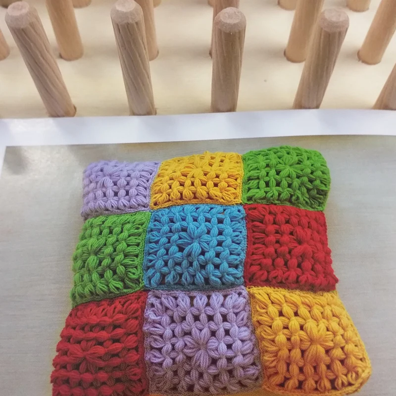Telaio legno tessitura mattonelle granny pom pom fiocchi e istruzioni