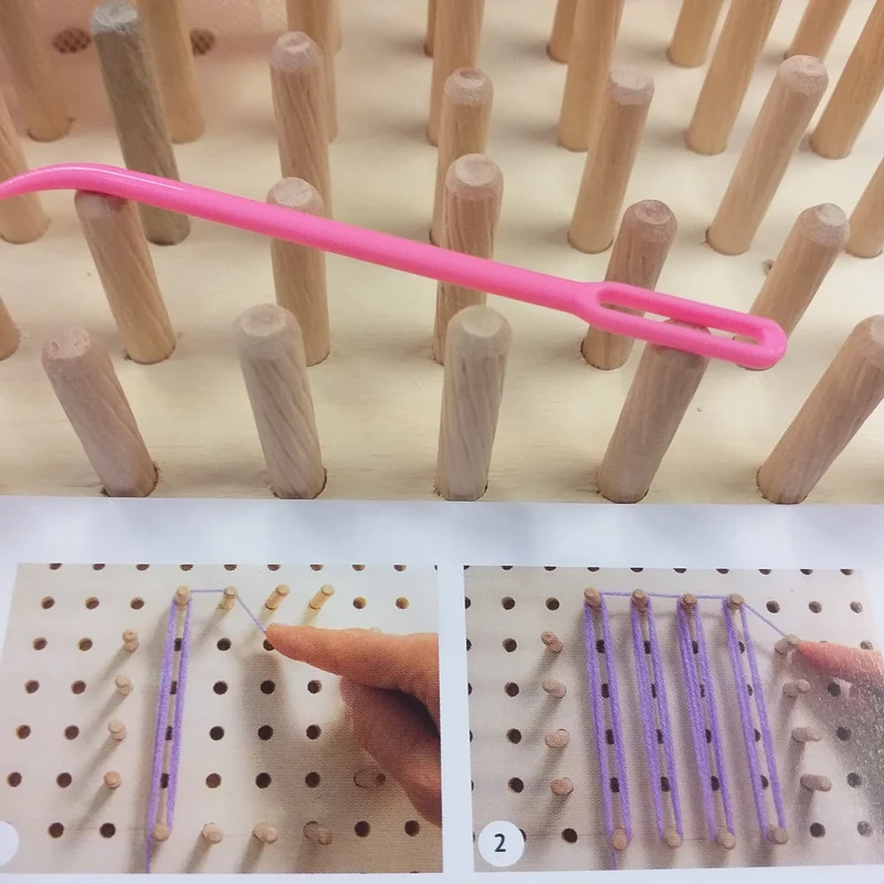 Telaio legno tessitura mattonelle granny pom pom fiocchi e istruzioni