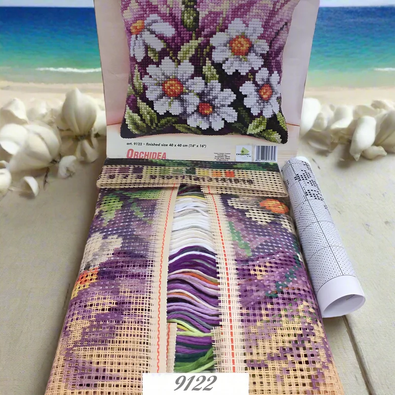 Fiori rose kit tela fili schemi ricamare cuscino mezzo punto croce