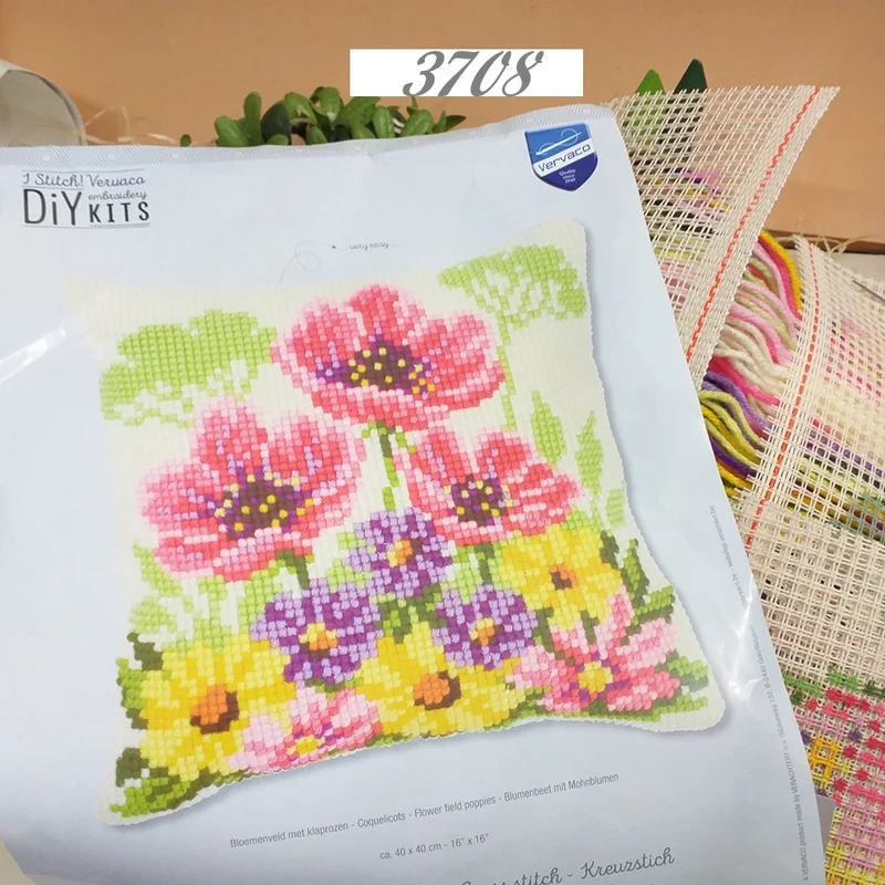 Fiori rose kit tela fili schemi ricamare cuscino mezzo punto croce