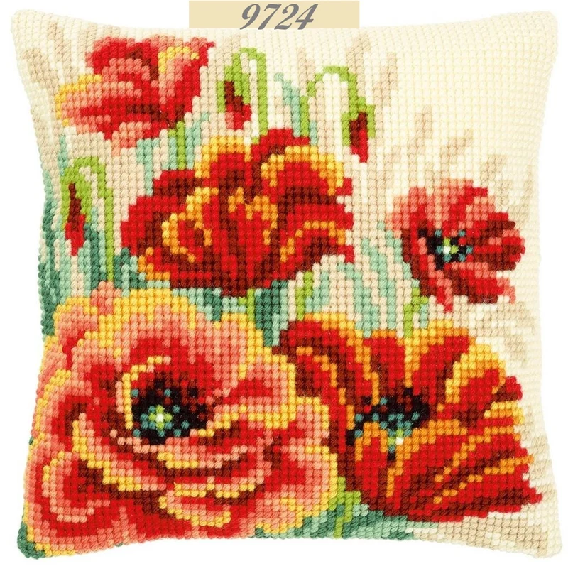 Fiori rose kit tela fili schemi ricamare cuscino mezzo punto croce