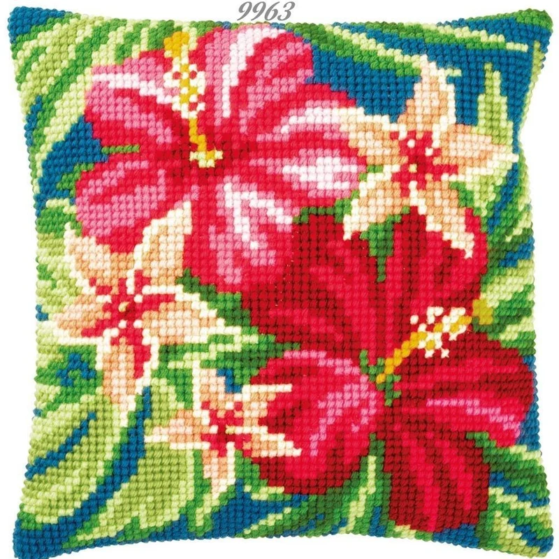 Fiori rose kit tela fili schemi ricamare cuscino mezzo punto croce