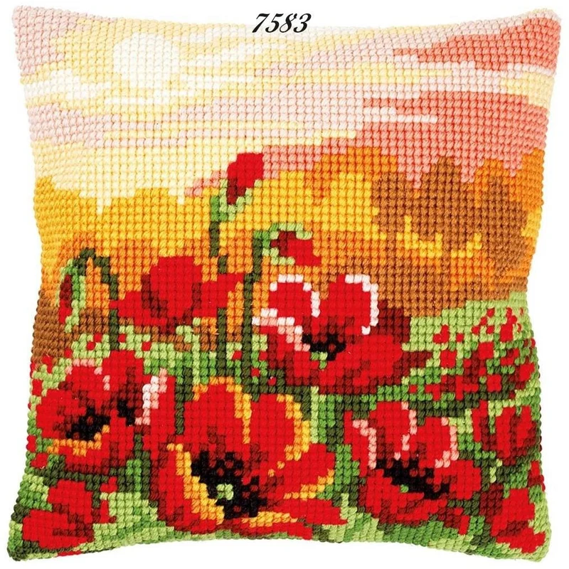 Fiori rose kit tela fili schemi ricamare cuscino mezzo punto croce