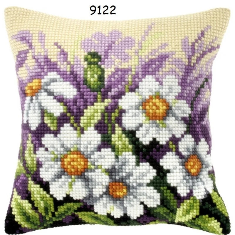 Fiori rose kit tela fili schemi ricamare cuscino mezzo punto croce