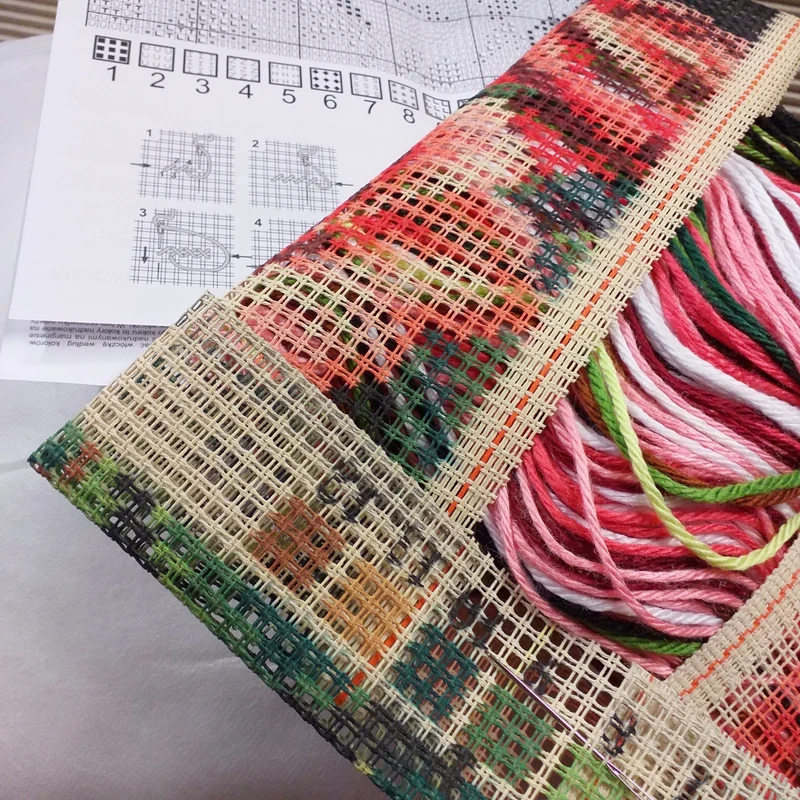 Fiori rose kit tela fili schemi ricamare cuscino mezzo punto croce