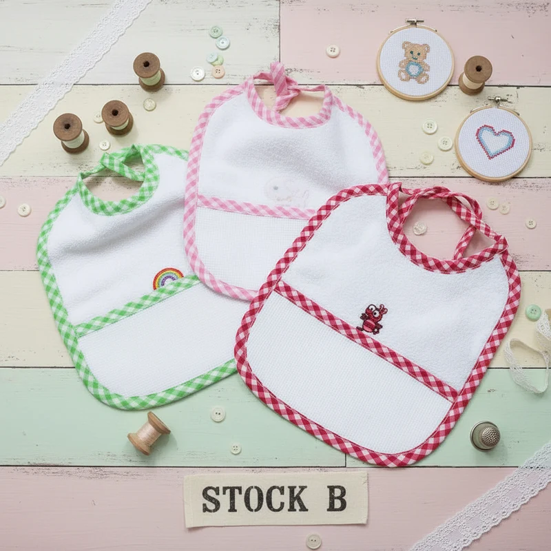 Stock prezzi offerta 3 bavaglini punto croce e ricamo per bambini
