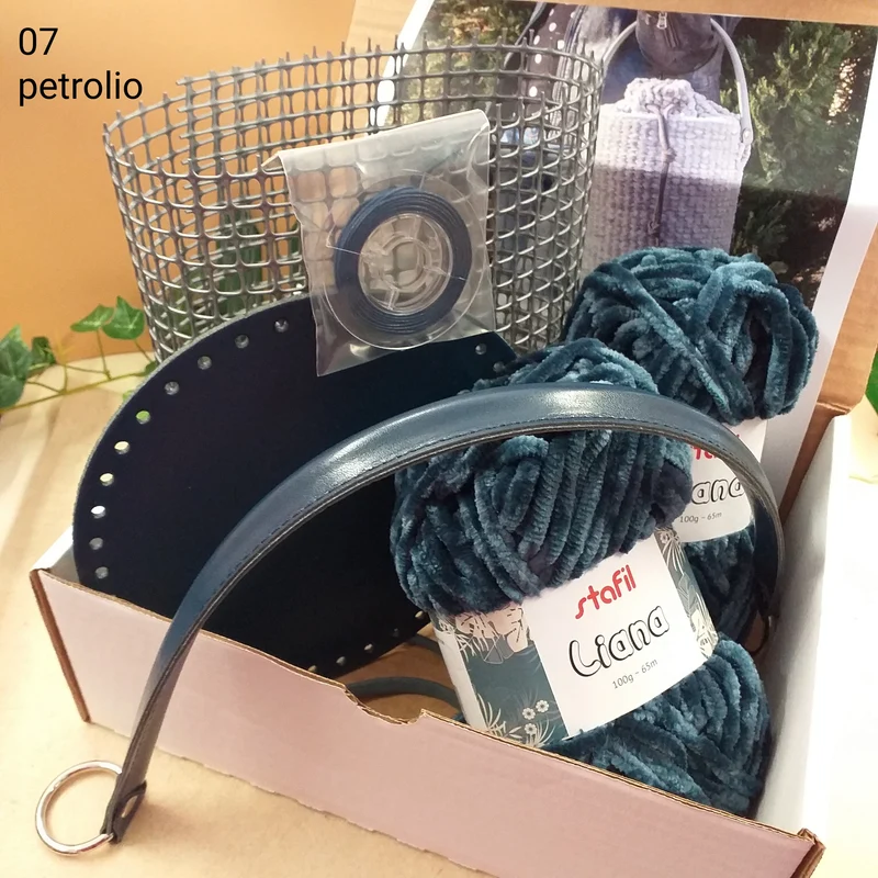 Kit borse uncinetto fettuccia ciniglia accessori ecopelle, spiegazioni