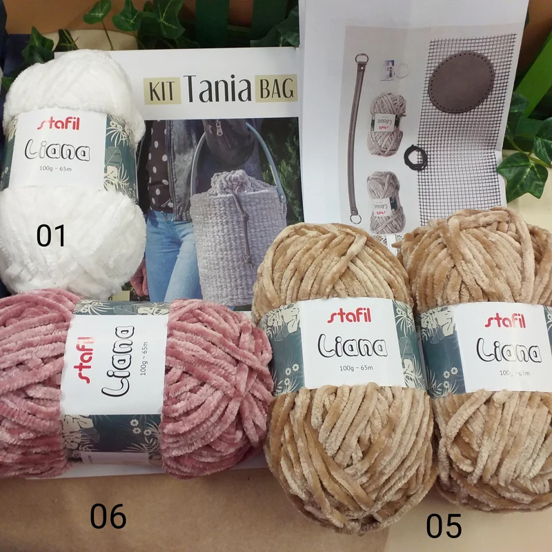 Kit borse uncinetto fettuccia ciniglia accessori ecopelle, spiegazioni