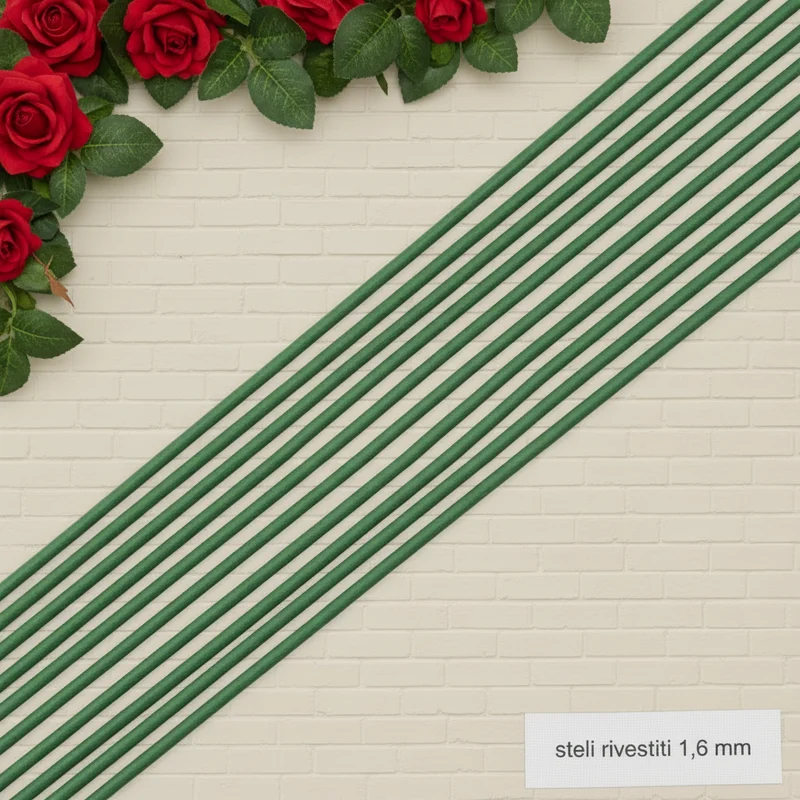 Steli gambi fiori fili ferri per fioristi barrette ricoperte verdi