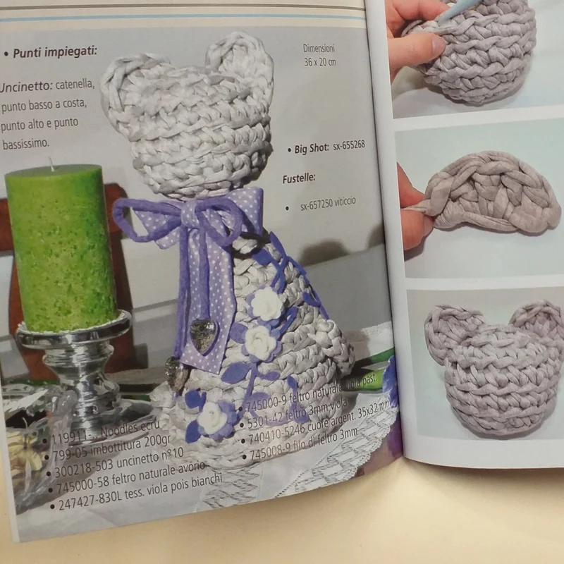 Tappeto cuscino cestini amigurumi kit fettuccia uncinetto con manuale