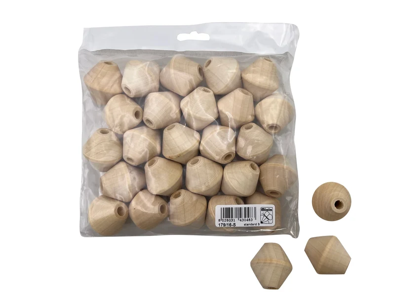 Perle biconiche in legno naturale 30 mm | tre sfere