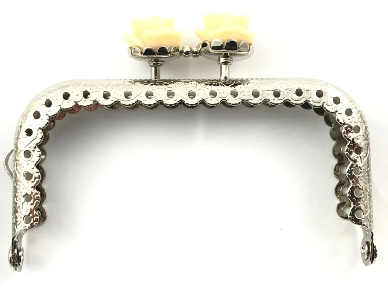 Chiusura clic clac retta fiore argento per borse | 8,5 cm | cf 1 pz