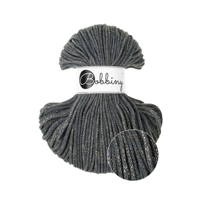 Bobbiny Flechtkordel, 3 mm, SHINY CHARCOAL