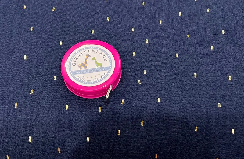 Musselin Double Gauze dunkelblau mit Striche gold