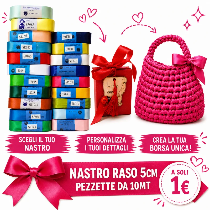 NASTRO RASO PER BORSE ALL'UNCINETTO E BOMBONIERE 5cm pezza 10mt