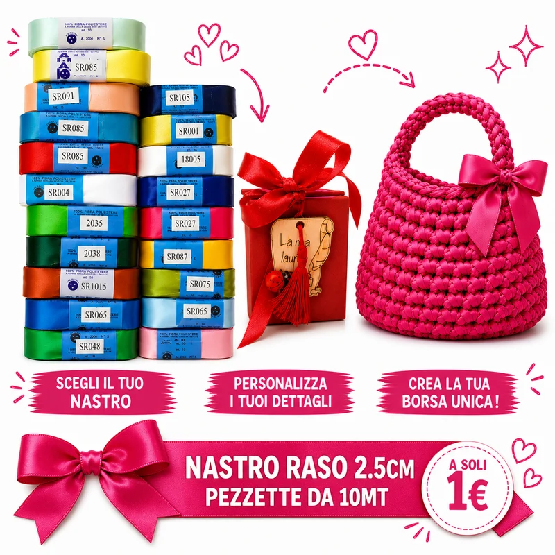NASTRO RASO PER BORSE ALL'UNCINETTO E BOMBONIERE 2,5cm pezza 10mt