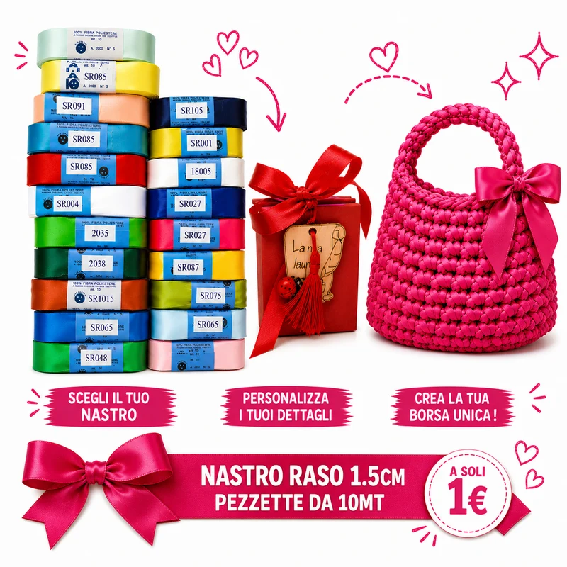NASTRO RASO PER BORSE ALL'UNCINETTO E BOMBONIERE 1,5cm pezza 10mt