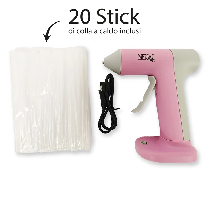 Pistola a Caldo Senza Fili Mediac con 20 Stick – Ricarica USB