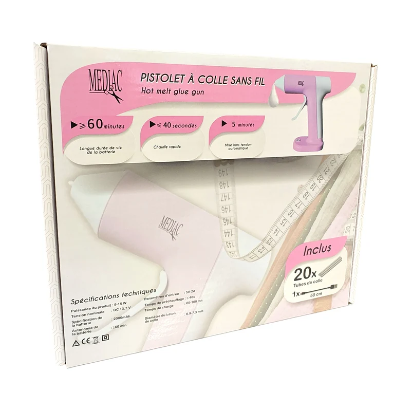 Pistola a Caldo Senza Fili Mediac con 20 Stick – Ricarica USB