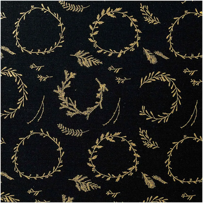 Baumwollstoff Weihnachten Kränze schwarz gold
