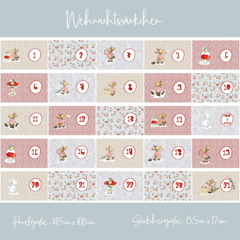 Bio-Baumwollstoff Weihnachtssäckchen Panel Weihnachten