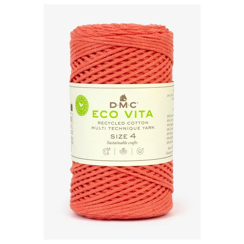 DMC Eco Vita 4 – Cordino in Cotone Riciclato 250g per Uncinetto e Borse