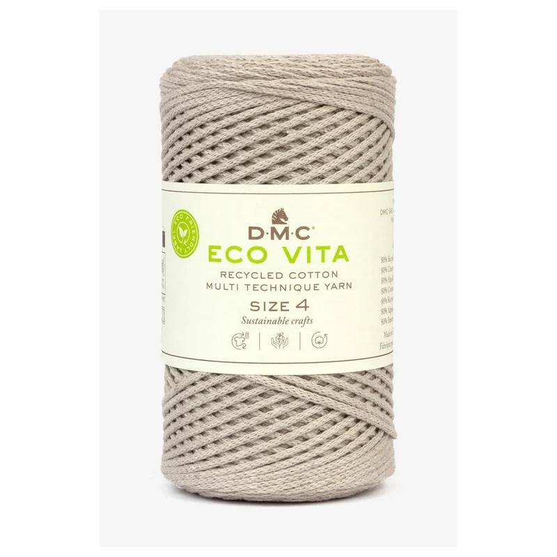 DMC Eco Vita 4 – Cordino in Cotone Riciclato 250g per Uncinetto e Borse