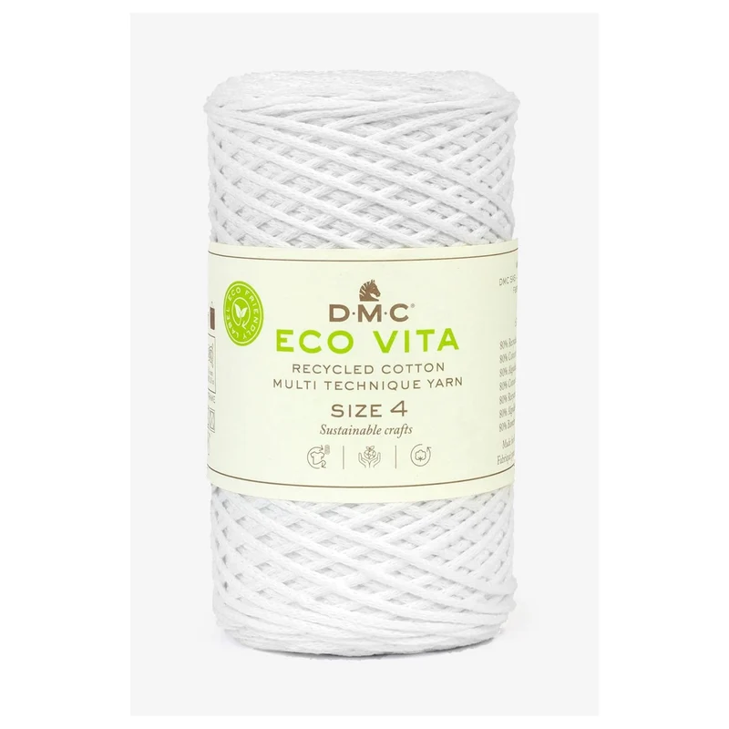 DMC Eco Vita 4 – Cordino in Cotone Riciclato 250g per Uncinetto e Borse