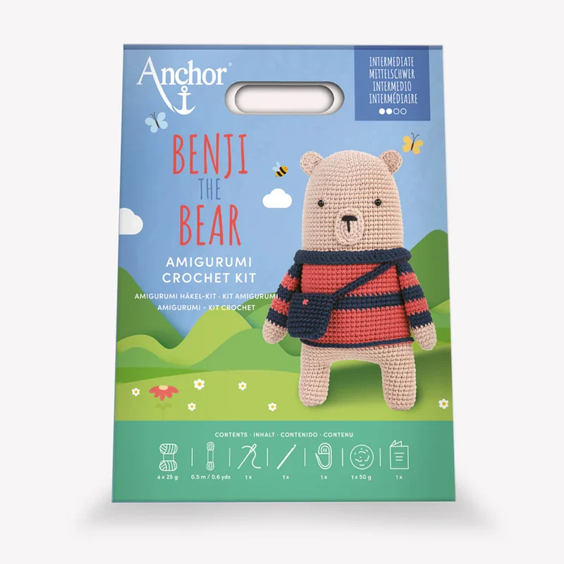 Kit Amigurumi Anchor Benji l'Orso – Amigurumi Crochet Kit Intermedio 27 cm
