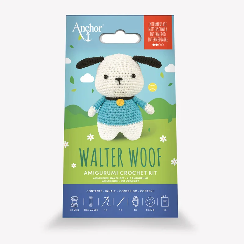 Kit Amigurumi Anchor Walter Woof – Cane all’Uncinetto Intermedio in Cotone