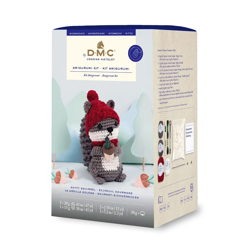 DMC Kit Amigurumi Nutty Squirrel – Scoiattolo Autunnale Intermedio con Happy Cotton e Chenille