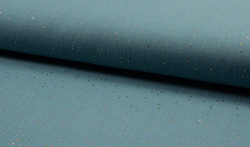 Musselin Double Gauze blau mit Punkte gold